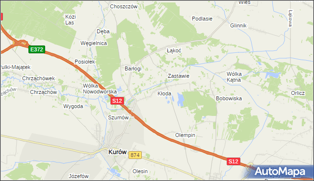 mapa Kłoda gmina Kurów, Kłoda gmina Kurów na mapie Targeo