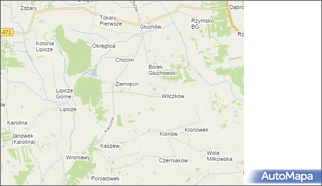 mapa Wilczków gmina Goszczanów, Wilczków gmina Goszczanów na mapie Targeo