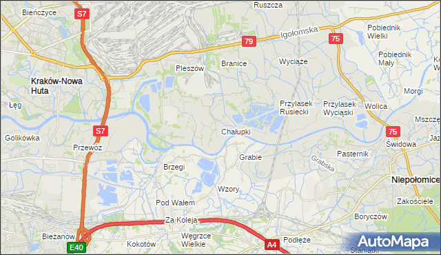 mapa Chałupki gmina Kraków, Chałupki gmina Kraków na mapie Targeo