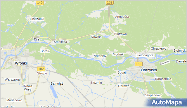 mapa Antoniny gmina Obrzycko, Antoniny gmina Obrzycko na mapie Targeo