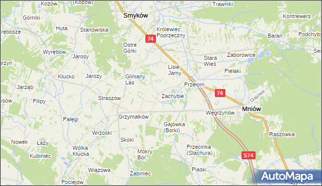 mapa Zachybie, Zachybie na mapie Targeo