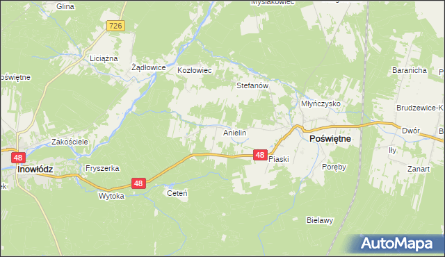 mapa Anielin gmina Poświętne, Anielin gmina Poświętne na mapie Targeo