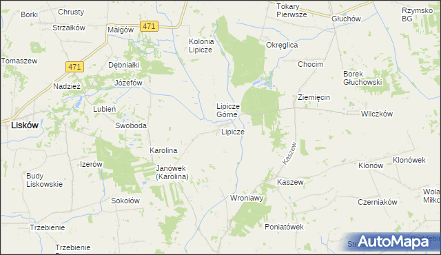 mapa Lipicze gmina Goszczanów, Lipicze gmina Goszczanów na mapie Targeo