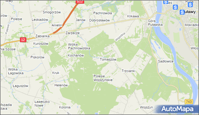 mapa Tomaszów gmina Puławy, Tomaszów gmina Puławy na mapie Targeo