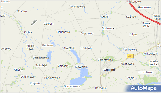 mapa Krukowo gmina Choceń, Krukowo gmina Choceń na mapie Targeo