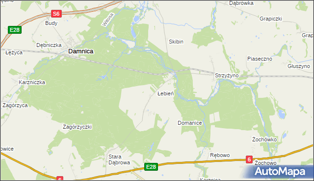 mapa Łebień gmina Damnica, Łebień gmina Damnica na mapie Targeo