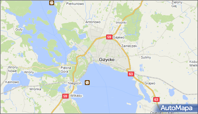 mapa Giżycko, Giżycko na mapie Targeo