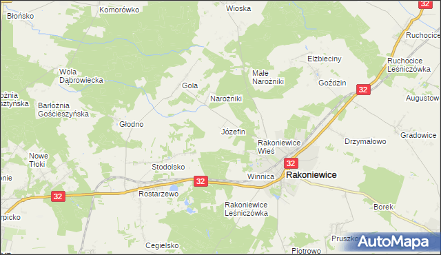 mapa Józefin gmina Rakoniewice, Józefin gmina Rakoniewice na mapie Targeo