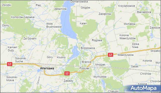 mapa Brzozowica gmina Wieniawa, Brzozowica gmina Wieniawa na mapie Targeo