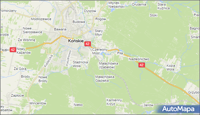 mapa Górny Młyn gmina Końskie, Górny Młyn gmina Końskie na mapie Targeo