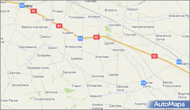 mapa Antoniew gmina Bedlno, Antoniew gmina Bedlno na mapie Targeo