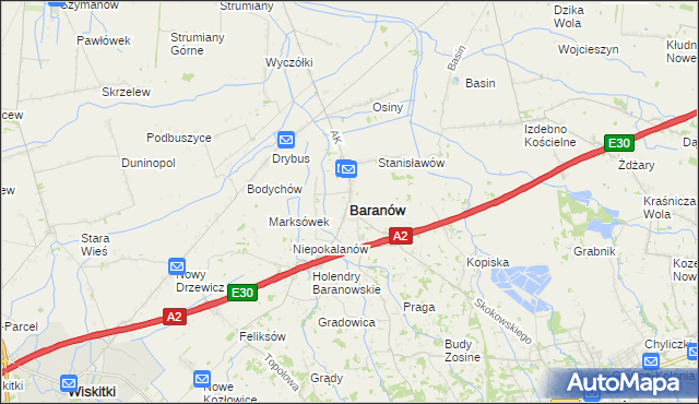 mapa Baranów powiat grodziski, Baranów powiat grodziski na mapie Targeo