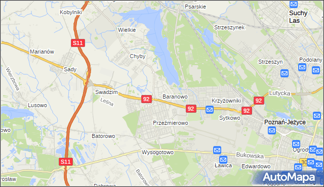 mapa Baranowo gmina Tarnowo Podgórne, Baranowo gmina Tarnowo Podgórne na mapie Targeo