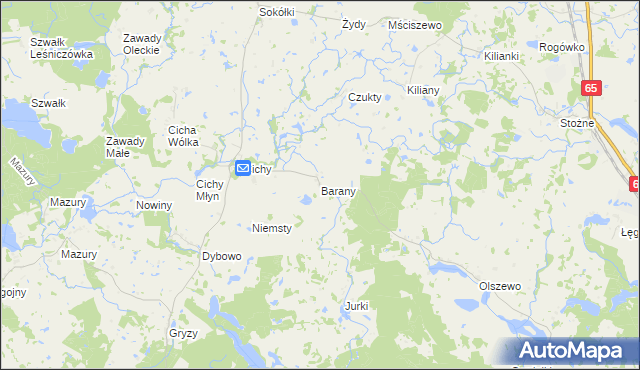 mapa Barany gmina Świętajno, Barany gmina Świętajno na mapie Targeo