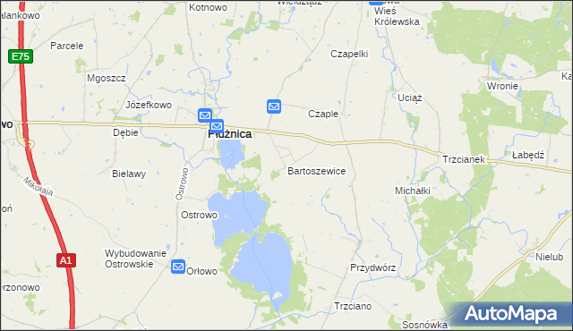 mapa Bartoszewice gmina Płużnica, Bartoszewice gmina Płużnica na mapie Targeo