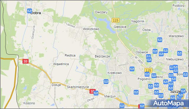 mapa Bezrzecze, Bezrzecze na mapie Targeo