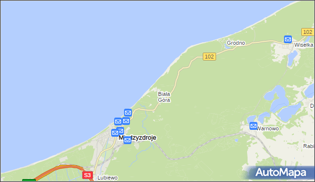 mapa Biała Góra gmina Międzyzdroje, Biała Góra gmina Międzyzdroje na mapie Targeo