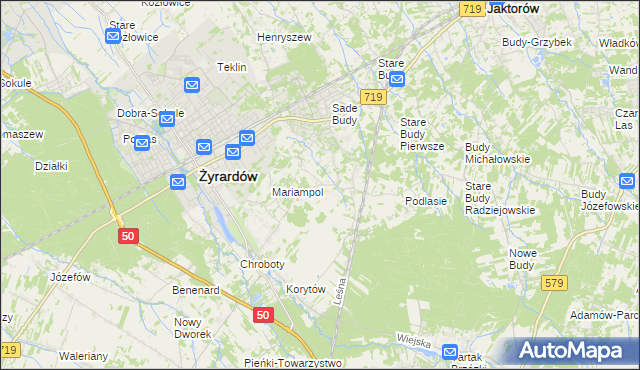 mapa Bieganów gmina Jaktorów, Bieganów gmina Jaktorów na mapie Targeo