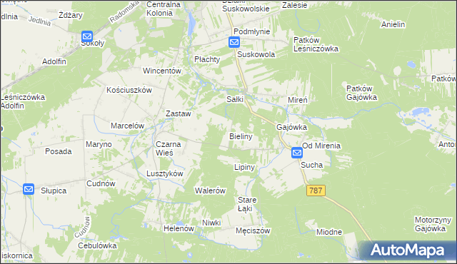 mapa Bieliny gmina Pionki, Bieliny gmina Pionki na mapie Targeo