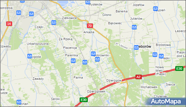mapa Bobrowniki gmina Nieborów, Bobrowniki gmina Nieborów na mapie Targeo