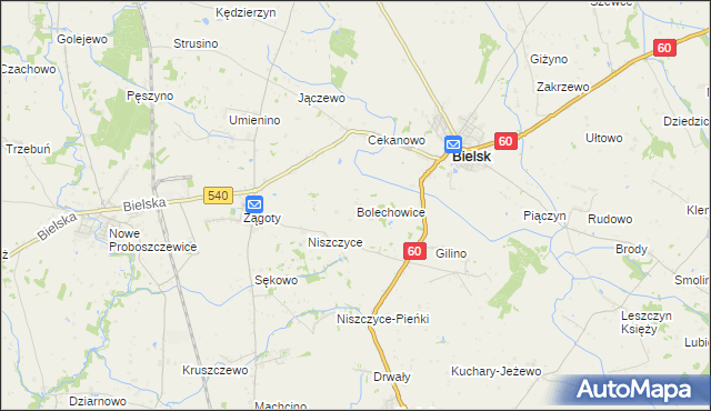 mapa Bolechowice gmina Bielsk, Bolechowice gmina Bielsk na mapie Targeo