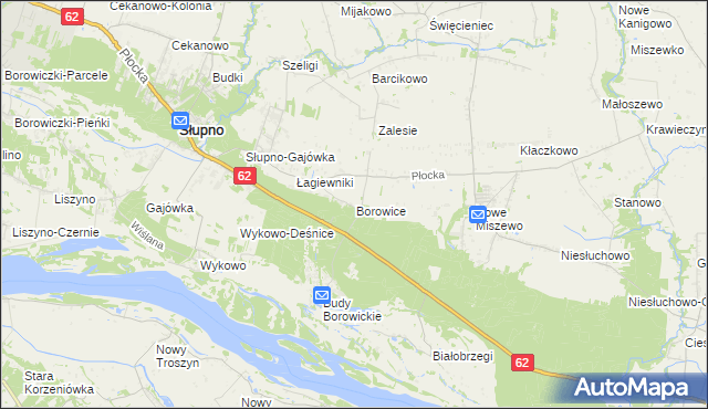 mapa Borowice gmina Bodzanów, Borowice gmina Bodzanów na mapie Targeo