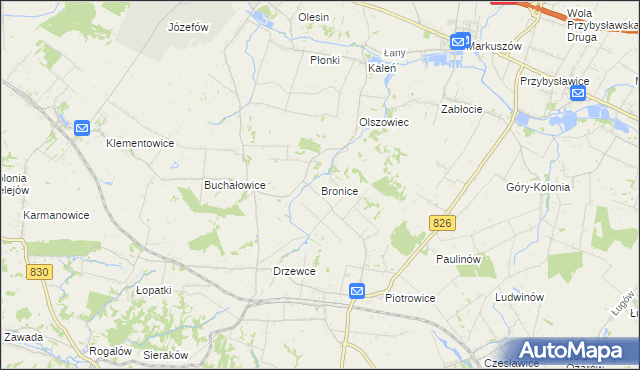 mapa Bronice gmina Nałęczów, Bronice gmina Nałęczów na mapie Targeo