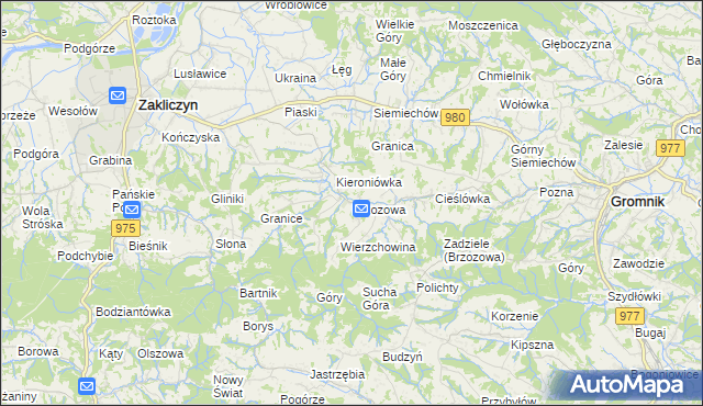 mapa Brzozowa gmina Gromnik, Brzozowa gmina Gromnik na mapie Targeo