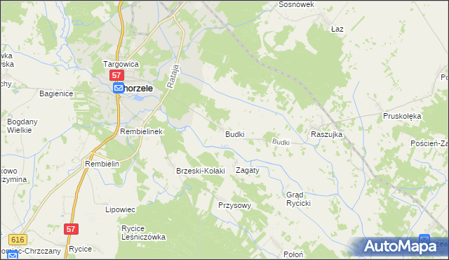 mapa Budki gmina Chorzele, Budki gmina Chorzele na mapie Targeo