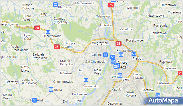 mapa Chełmiec powiat nowosądecki, Chełmiec powiat nowosądecki na mapie Targeo