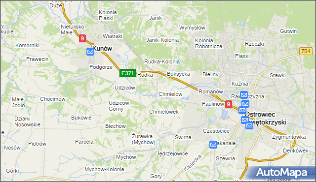mapa Chmielów gmina Bodzechów, Chmielów gmina Bodzechów na mapie Targeo