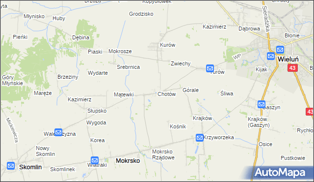 mapa Chotów gmina Mokrsko, Chotów gmina Mokrsko na mapie Targeo