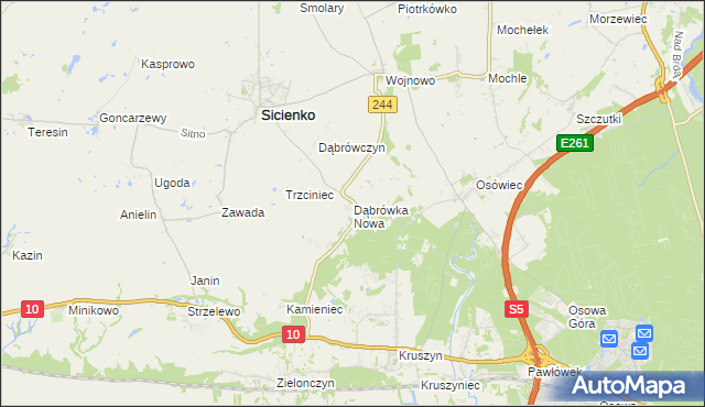 mapa Dąbrówka Nowa gmina Sicienko, Dąbrówka Nowa gmina Sicienko na mapie Targeo