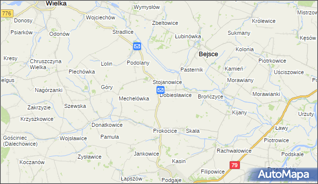 mapa Dobiesławice gmina Bejsce, Dobiesławice gmina Bejsce na mapie Targeo