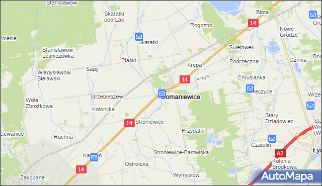 mapa Domaniewice powiat łowicki, Domaniewice powiat łowicki na mapie Targeo