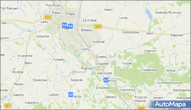 mapa Dylewo gmina Rypin, Dylewo gmina Rypin na mapie Targeo