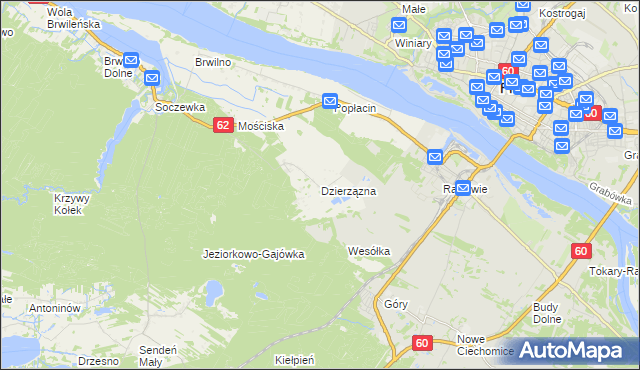 mapa Dzierzązna gmina Nowy Duninów, Dzierzązna gmina Nowy Duninów na mapie Targeo