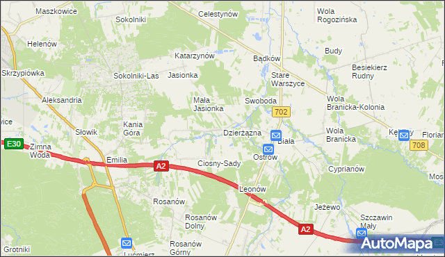 mapa Dzierżązna gmina Zgierz, Dzierżązna gmina Zgierz na mapie Targeo
