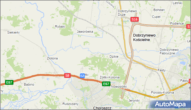 mapa Dzikie-Kolonia, Dzikie-Kolonia na mapie Targeo