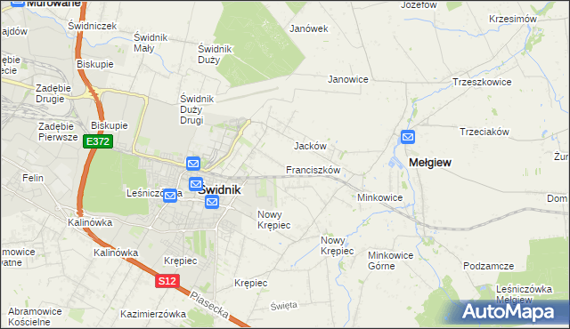mapa Franciszków gmina Mełgiew, Franciszków gmina Mełgiew na mapie Targeo