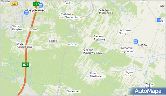 mapa Gąsawy Rządowe-Niwy, Gąsawy Rządowe-Niwy na mapie Targeo
