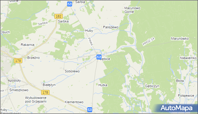 mapa Gębice gmina Czarnków, Gębice gmina Czarnków na mapie Targeo