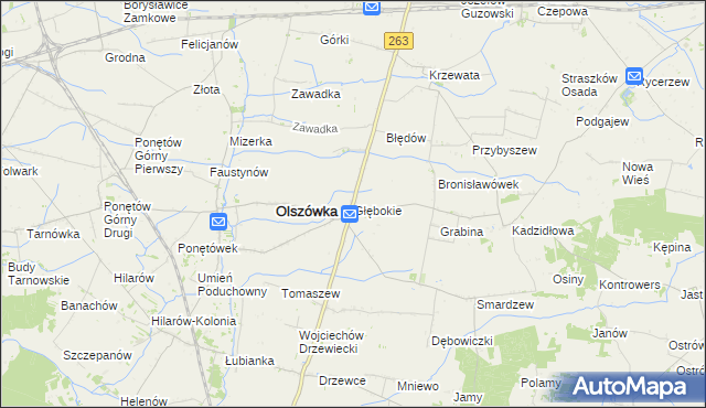 mapa Głębokie gmina Olszówka, Głębokie gmina Olszówka na mapie Targeo