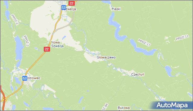 mapa Głowaczewo gmina Wałcz, Głowaczewo gmina Wałcz na mapie Targeo