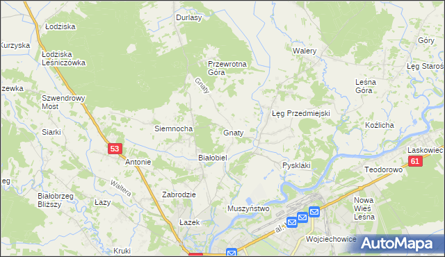 mapa Gnaty gmina Lelis, Gnaty gmina Lelis na mapie Targeo