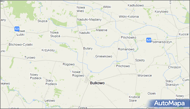mapa Gniewkowo gmina Bulkowo, Gniewkowo gmina Bulkowo na mapie Targeo