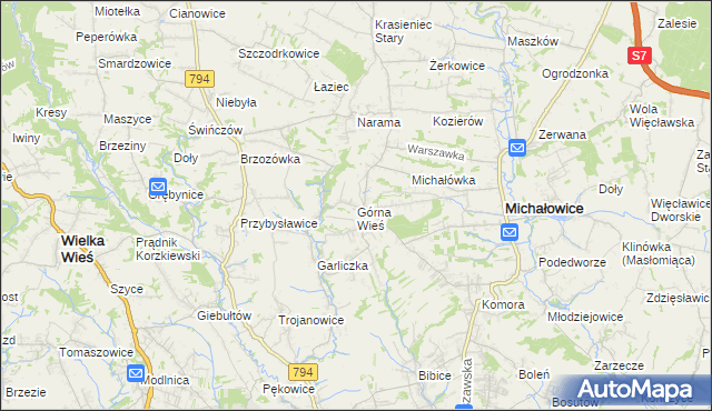 mapa Górna Wieś gmina Michałowice, Górna Wieś gmina Michałowice na mapie Targeo