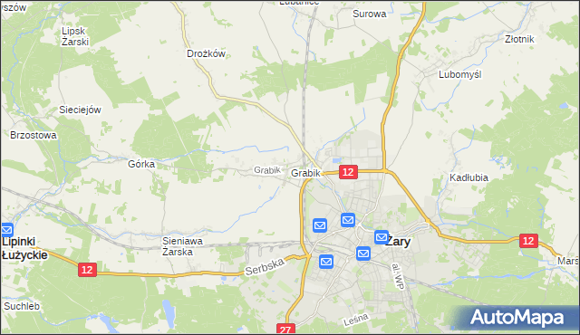 mapa Grabik gmina Żary, Grabik gmina Żary na mapie Targeo