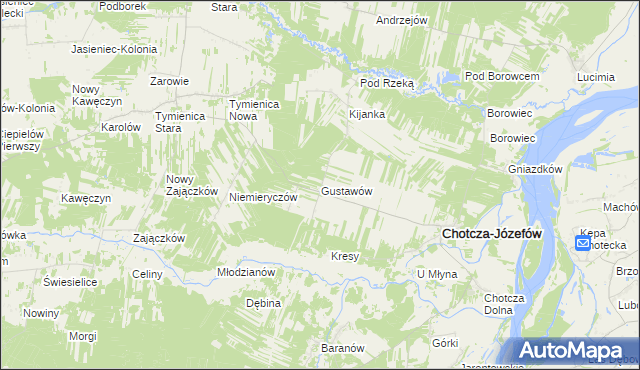 mapa Gustawów gmina Chotcza, Gustawów gmina Chotcza na mapie Targeo