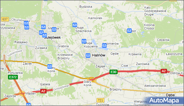 mapa Halinów powiat miński, Halinów powiat miński na mapie Targeo